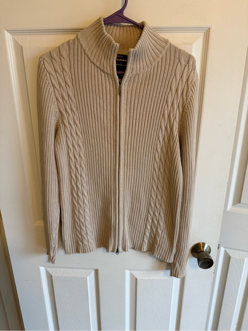 Eddie Bauer Women’s Cream Cable-Knit Zip Cardigan Y2K Preppy Large